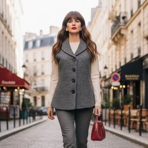 Alfred Dunner Gray Wool Button Front Vest Shawl Collar Petite 6P